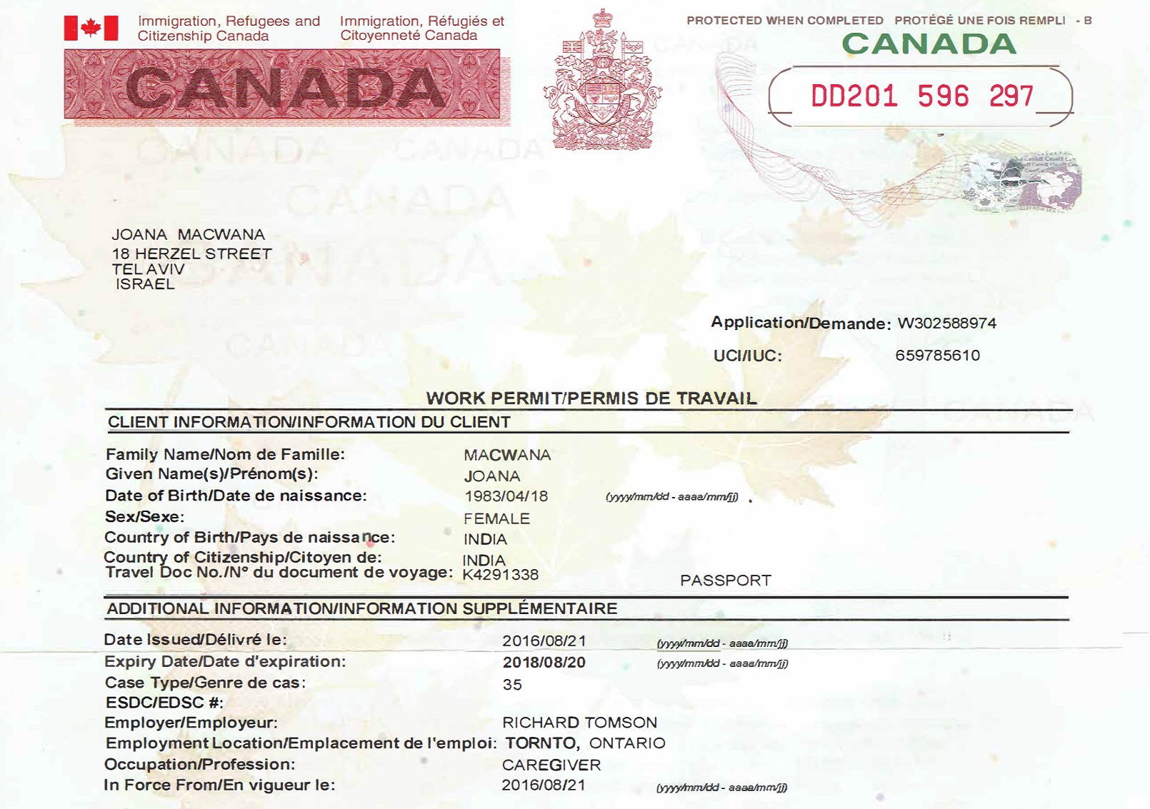 travel documents for canada work permit